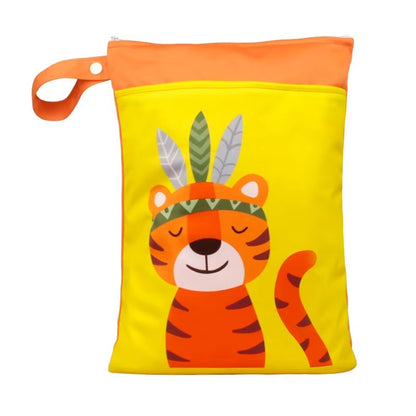 Washable PUL Waterproof Wet Dry Bag - Cute Print, 2 Pockets for Cloth Diapers, Travel, Beach, Pool & Gym| Toiletry Bag