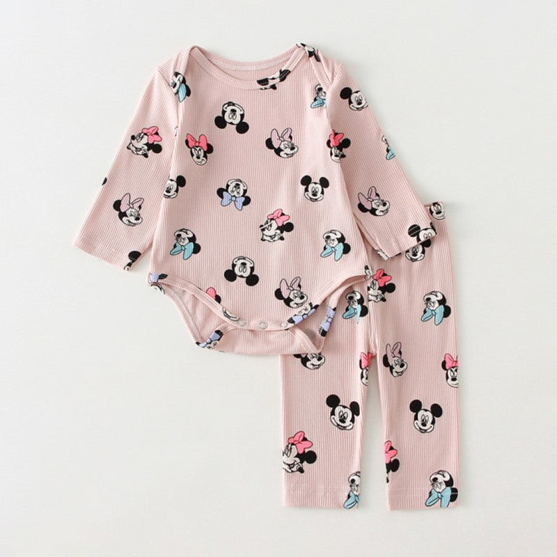 2/3Pcs Cute Minnie Mouse Baby Girl Suits Spring Summer Infant Boy Bodysuit + Pant 3-24Months Cotton Newborn Clothes Sets