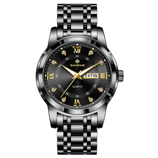 LIGE Brand BANGWEI Quartz Man Watch Fashion Stainless Steel Band Business Luxury Diamond Waterproof Calendar Watches for Men+Box