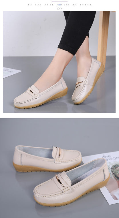 2025 New Genuine Leather Shoes Woman Slip On Women Flats Moccasins Women's Loafers Spring Autumn Mother Shoe Big Size 35-44
