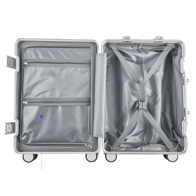 20/24 Inch Front Open Luggage Multifunctional Aluminum Frame Trolley Case with USB Cup Holder Large Boarding Box Suitcase