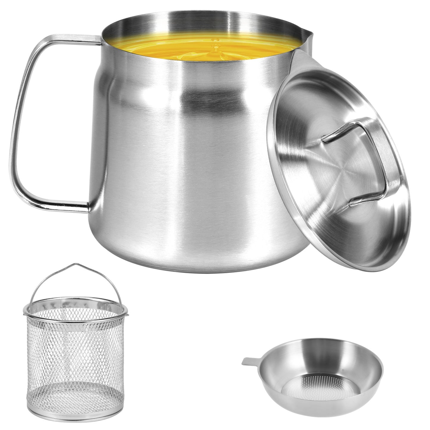 Pote para Filtro de Óleo 1,5L/2L Fritadeira com Cesto Panela Fritadeira de Aço Inoxidável com Cesto para Massas Cesto para Frango Frito
