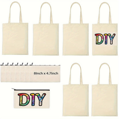 Kit de 12 Peças de Sacolas e Bolsas com Zíper para Sublimação – 6 Sacolas Reutilizáveis de Compras e 6 Necessaires para Artesanato DIY com Transferência de Calor
