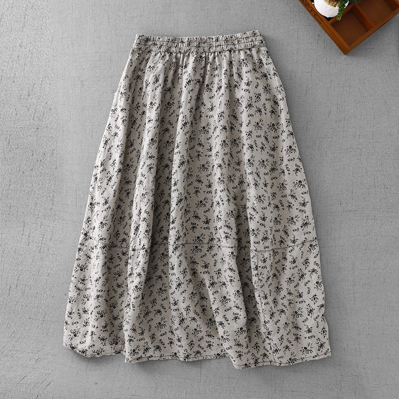 Cotton Linen High Waist Printed Summer New Sle Cool Slimming Hip Covering Floral Skirt Loose Fit Casual Long Skirt