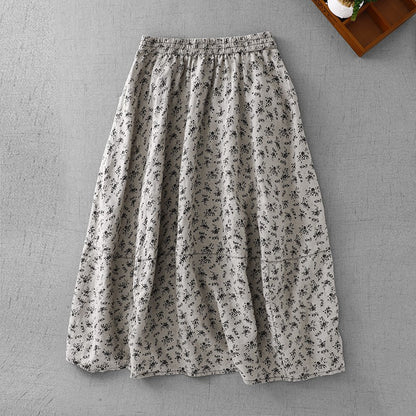 Cotton Linen High Waist Printed Summer New Sle Cool Slimming Hip Covering Floral Skirt Loose Fit Casual Long Skirt