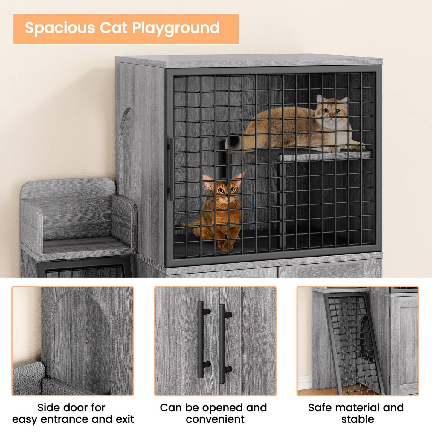Caixa de Areia para Gatos Oculta com Plataforma, Móvel para Gatos de Camada Dupla, Móvel para Banheiro de Gatos, Casinha de Gatos com Escada