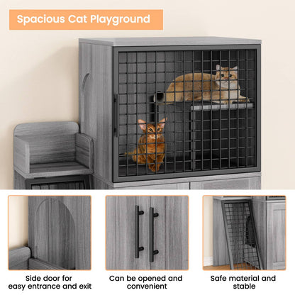 Caixa de Areia para Gatos Oculta com Plataforma, Móvel para Gatos de Camada Dupla, Móvel para Banheiro de Gatos, Casinha de Gatos com Escada