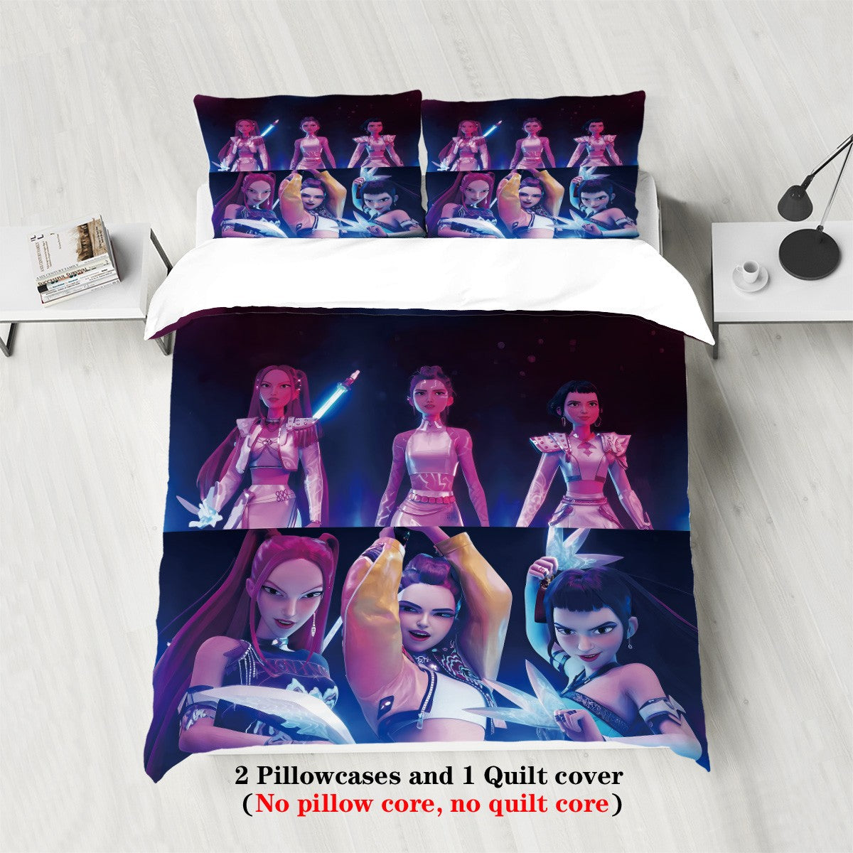 K-Pop Demon Hunters Themed Bedding Set Colorful Print Polyester Student Dormitory Bed Sheet Duvet Cover Kid Gift Home Textile