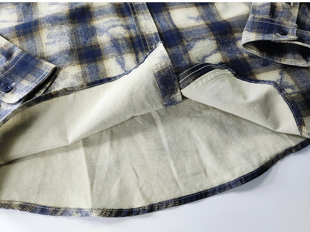 Autumn New Japanese Retro Long-Sleeve Lapel Plaid Cargo Shirt Men's Simple 100% Cotton Washed Pocket Casual Blouses Thin Coat