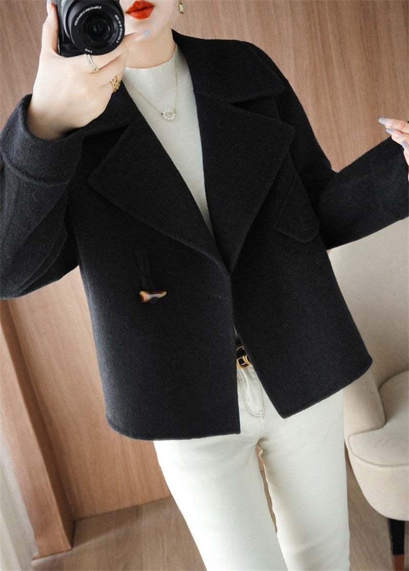 2024 Autumn Winter Double Sided Women Woolen Coat New Fashion Solid Short Outerwear Loose Double Breasted Wool Jacket Female Top