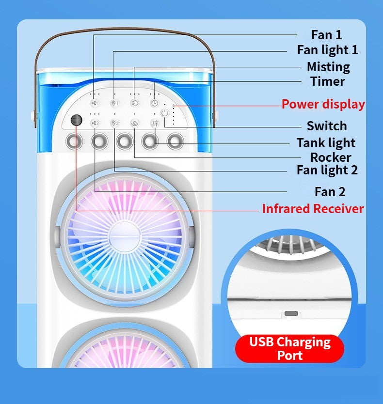 Multi-Function Mist Fan with Oscillating Air Conditioner, Aromatherapy, Colorful Lights & Timer for Home Office Use