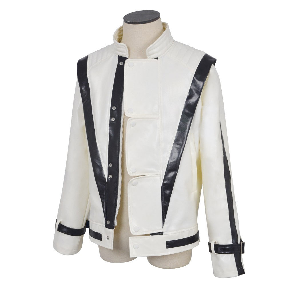 Michael Jackson Thriller Scary Costume Red Leather Jacket for Women Man Adults Dress Halloween Baseball Jacket Retro Bomber Coat