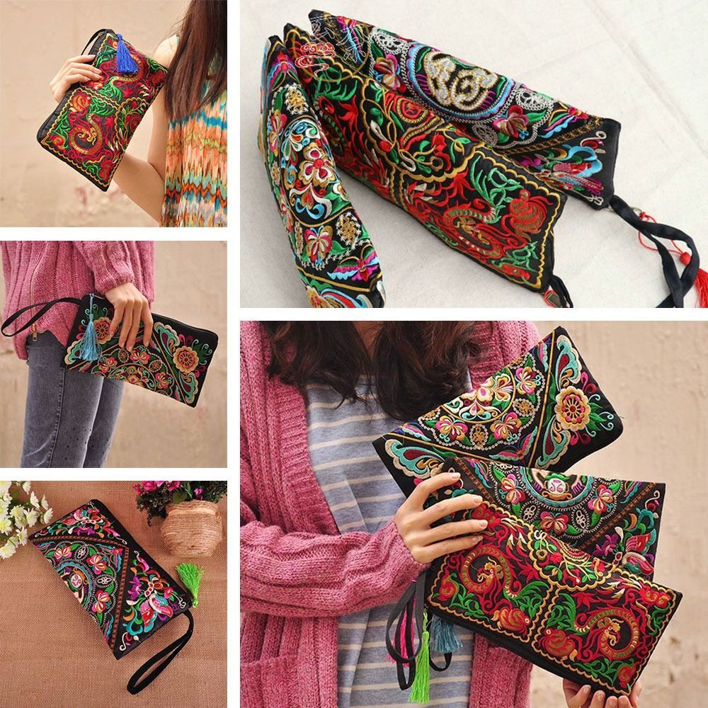 Ethnic Embroidered Small Flap Women  Handbag Coin Purse Lady Clutch Butterfly Flower Bags