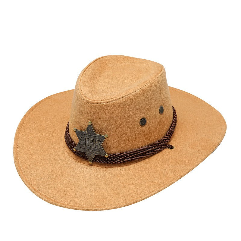 Western Cowboy Hat Retro Sheriff Cap Sunscreen With Wind Rope Hat Men And Women Horseback Riding Tourism Fishing Sunshade Cap