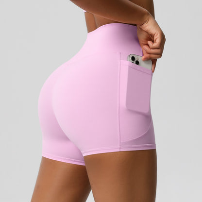 Women Sports Short With PocketedYoga Legging Shorts Squat Proof High Waist Fitness Tight Shorts Quick Drying Cycling Workout Gym