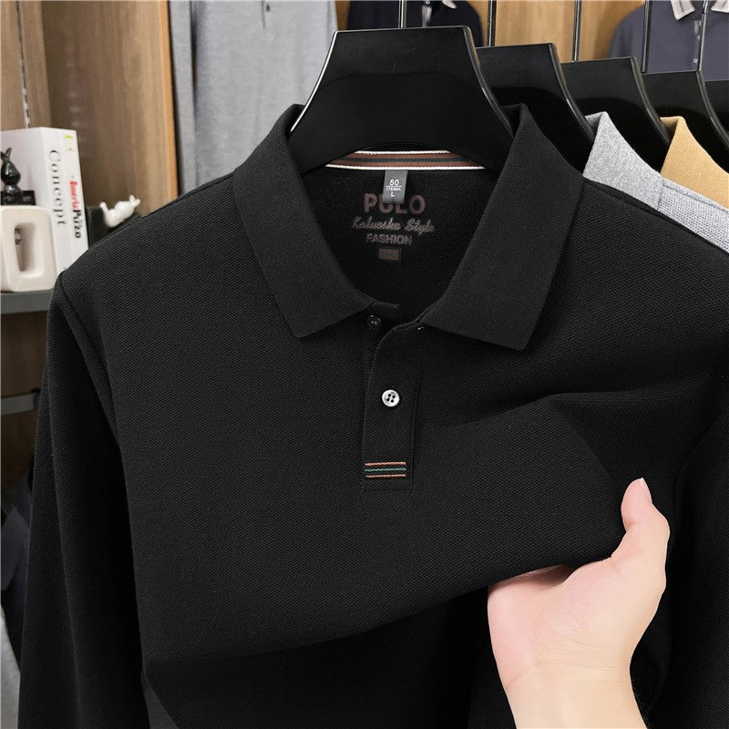 100Cotton Original Quality Men's Polo Shirt Simple Front Embroid Long Sleeve Autumn Lapel T-Shirt Business Casual Trend Menswear