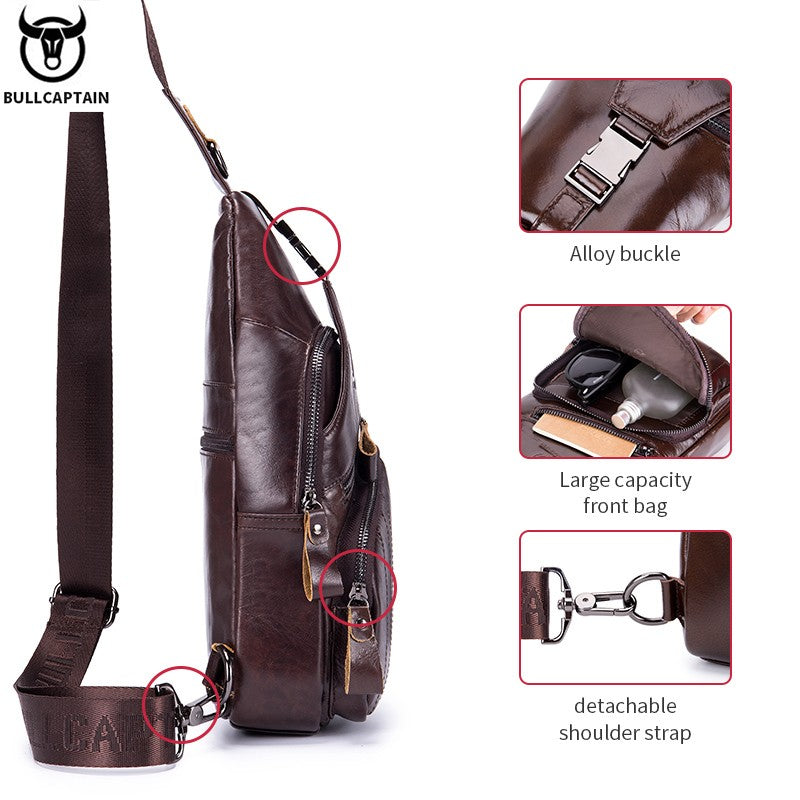 BULLCAPTAIN Bag Genuine Leather Chest Bag Men's Fashion Style Casual Straddle Bag Business Large Capacity Leather Men's Luggage