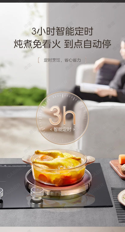 YJQ 7000W knob fire induction cooker household double stove embedded electric ceramic cooker one flat and one concave desktop