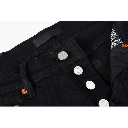 The Best Seller American High Street Men's Distressed Blank Black Stretch Skinny Button Fly Ripped Jeans Pants