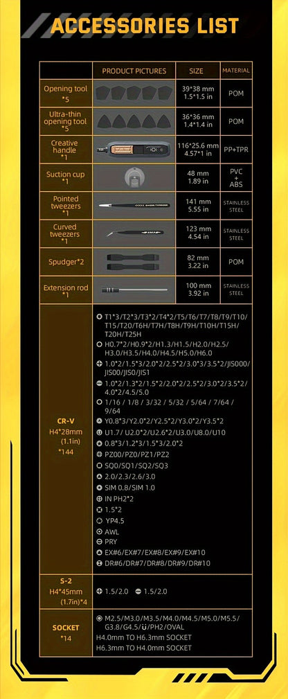 Conjunto de Chaves de Fenda de Precisão Multifuncional 180 em 1, Pontas Magnéticas Phillips, Ferramenta de Reparo Manual para Celular iPhone & PC & Óculos, Presente.