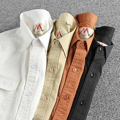 2024 Summer New American Retro Short Sleeve Lapel Cargo Shirt Men's Simple 100% Cotton Washed Double Pockets Casual Blouses