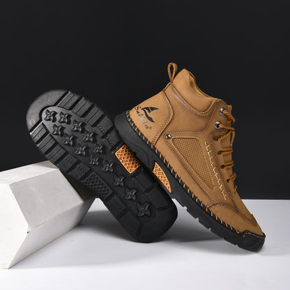 New Handmand Casual Leather Shoes Outdoor Men Boots Autumn Retro Breathable Casual Shoes Lace Up Blue Ankle Boots Winter Autumn