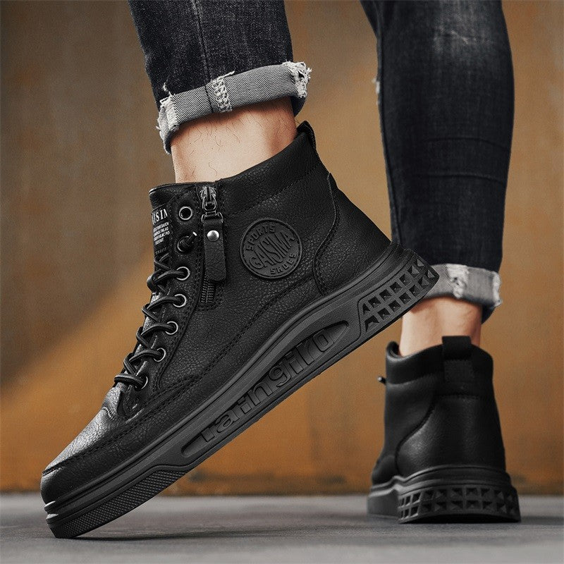 Leather Men Ankle Boots Fashion comfortable Men Sneakers Luxury British style High Top Shoes Men Platform Casual Shoes 2025 New