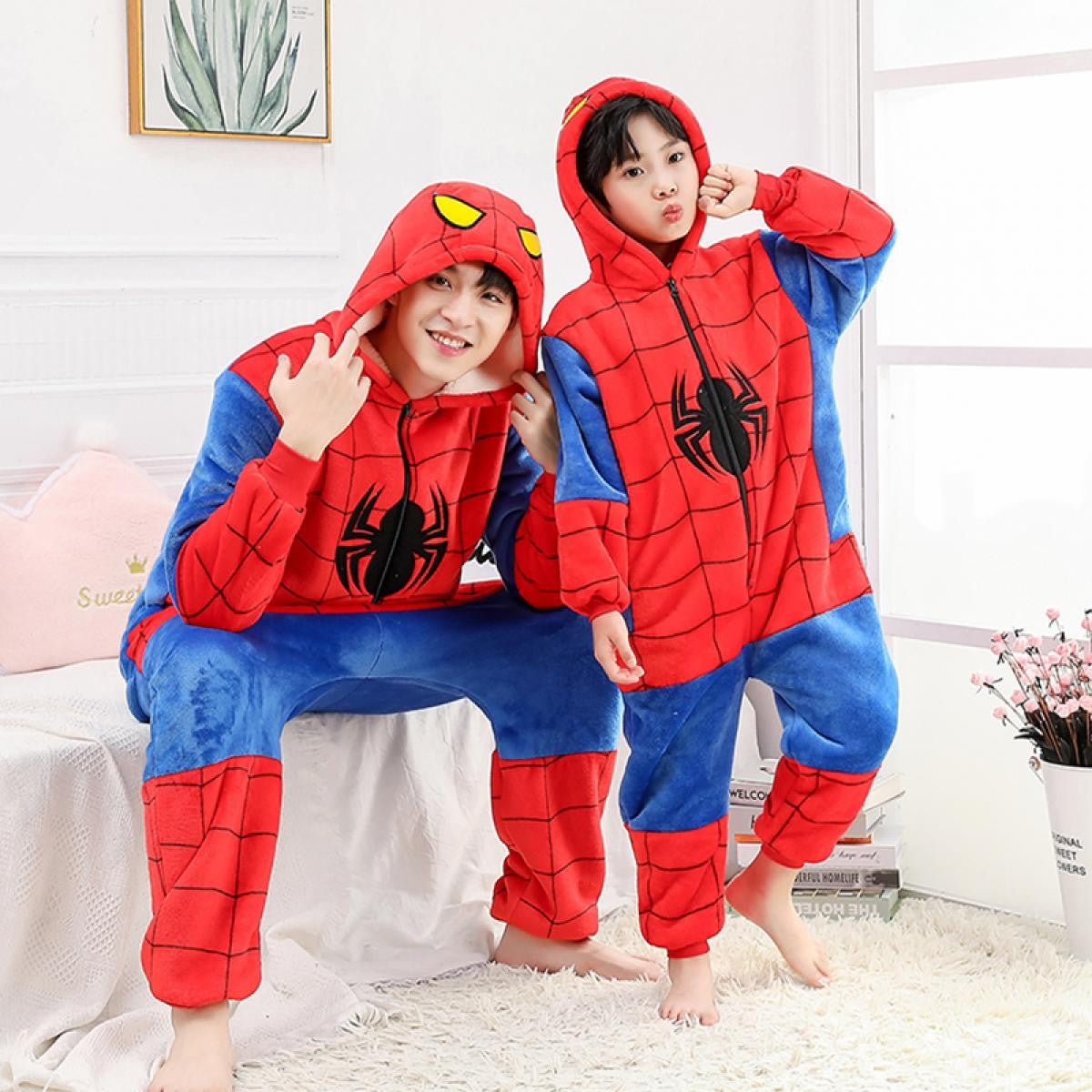 Pijama Macacão de Aranha para Adultos de Pelúcia Inverno Fleece Traje de Super-Herói Legal Presente de Aniversário e Natal
