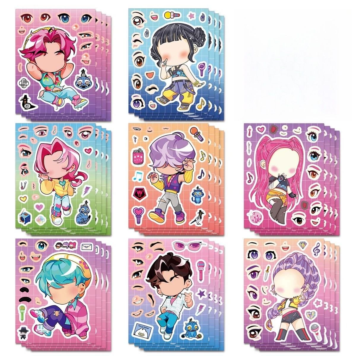 16PCS Cute Make a Face Stickers DIY Handicrafts Waterproof Puzzle Reward K-POP Stationery Stickersk Party Favors Gift