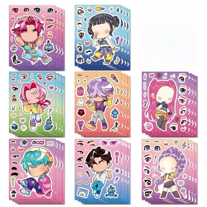 16PCS Cute Make a Face Stickers DIY Handicrafts Waterproof Puzzle Reward K-POP Stationery Stickersk Party Favors Gift