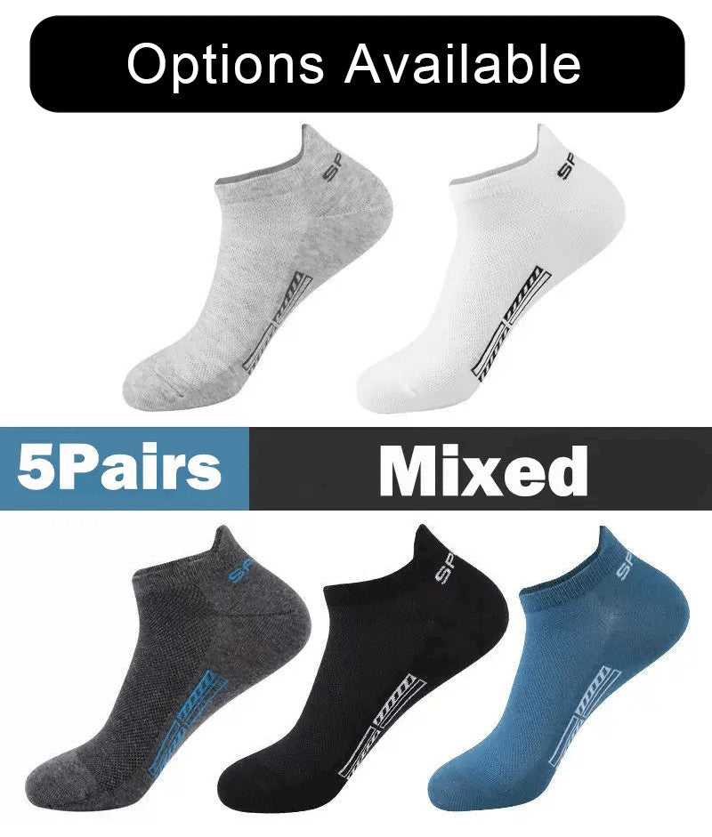 5 Pairs Men's Socks High Quality Women's Low Cut Round Neck Ankle Socks Sports Mesh Breathable Summer Autumn Men's Boat Socks