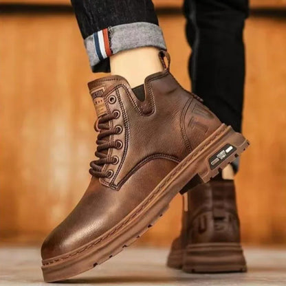 Men's Boots Fashion Motorcycle Boots High-top Casual Leather Boots for Men Plush Warm Winter Boot Non Slip Platform Boot Botas