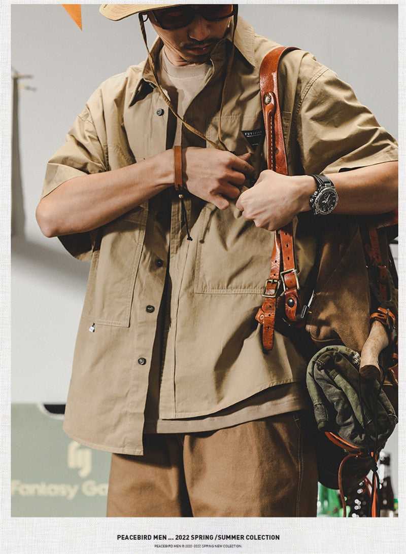 Summer hawaiian Casual Cargo Shirt For Men Oversized Short Sleeve Tee Shirts Y2K Streetwear Button Blouses Outdoor Masculino