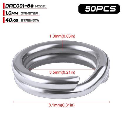 PROBEROS 50 Anéis Divididos para Pesca, Isca Rígida Crank, Prata, Aço Inoxidável 0#-12#, Acessórios Conectores de Pesca, Equipamento