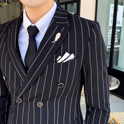 Customized High Quality Men's Pinstripe Tuxedo Suits Peak Lapel 2-Piece Blazer And Pants Set for Formal Wedding