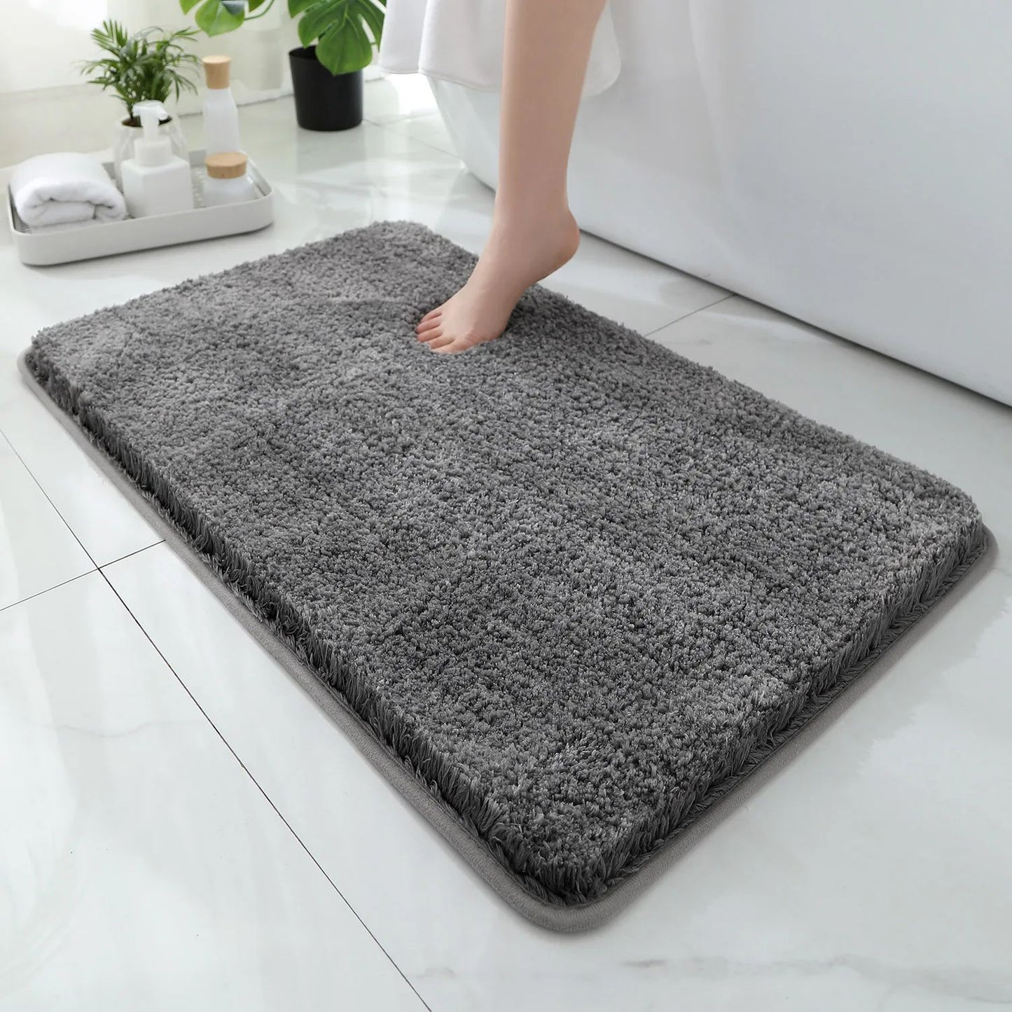 Tapete de chão de banheiro arredondado e espesso, tapete absorvente para banheira, material de pelúcia, tapete antiderrapante para os pés, capacho de entrada, banheiro