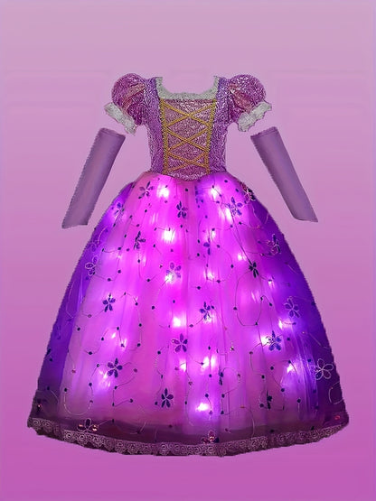 Girls Princess Costume Kid Carnival Dress Cosplay Floral LED Light Up Clothing Halloween Girls Christmas Party