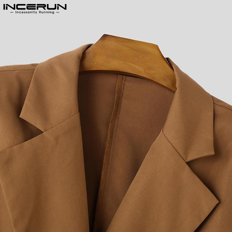 Fashion Well Fitting Tops INCERUN New Men Deconstruct Metal Buckle Suit Coat Casual Streetwear Cropped Long Sleeved Blazers 2025