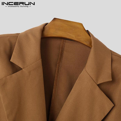 Fashion Well Fitting Tops INCERUN New Men Deconstruct Metal Buckle Suit Coat Casual Streetwear Cropped Long Sleeved Blazers 2025
