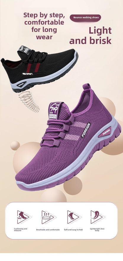 Autumn Women Sneakers Fashion Lace Up Mesh Breathable Outdoor Walking Purple Round Toe Non-slip Thick Sole Tennis Shoe Mujer