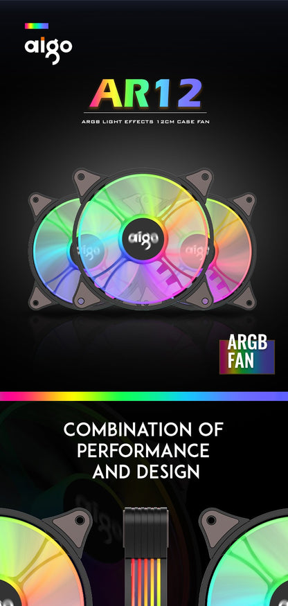 Aigo AR12 120mm PC Gamer Computer Case Fan RGB 12v Heatsink Aura Sync Cooler Argb Silent Controller Kit Fan Cooling Ventilador