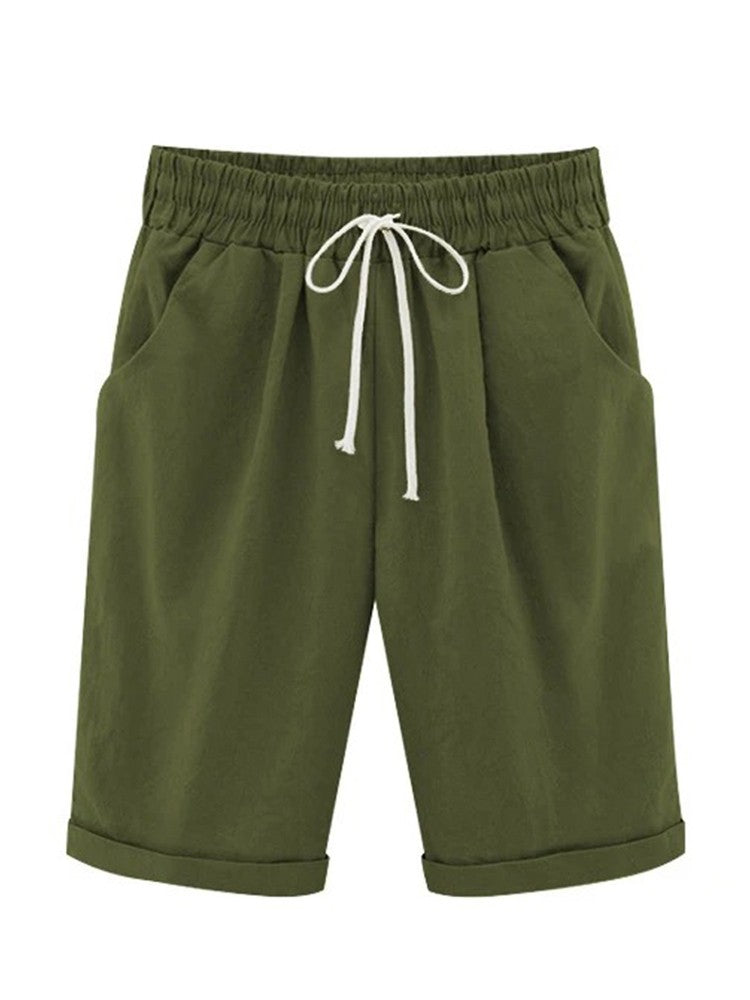 Women Cotton Shorts Casual High Waist Pocket Harem Pant Summer Cool Thin Beachwear Fashion Breathable Female Clothing