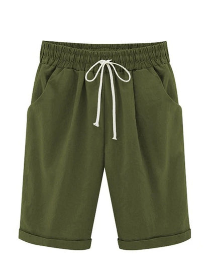 Women Cotton Shorts Casual High Waist Pocket Harem Pant Summer Cool Thin Beachwear Fashion Breathable Female Clothing