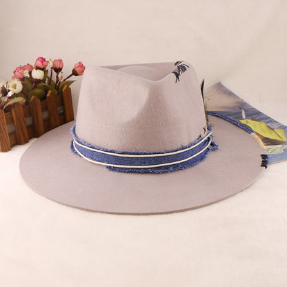Western Style 100% Wool Fedora Hat | Braided Ribbon & Feather Trim Felted Jazz Cap for Autumn/Winter?