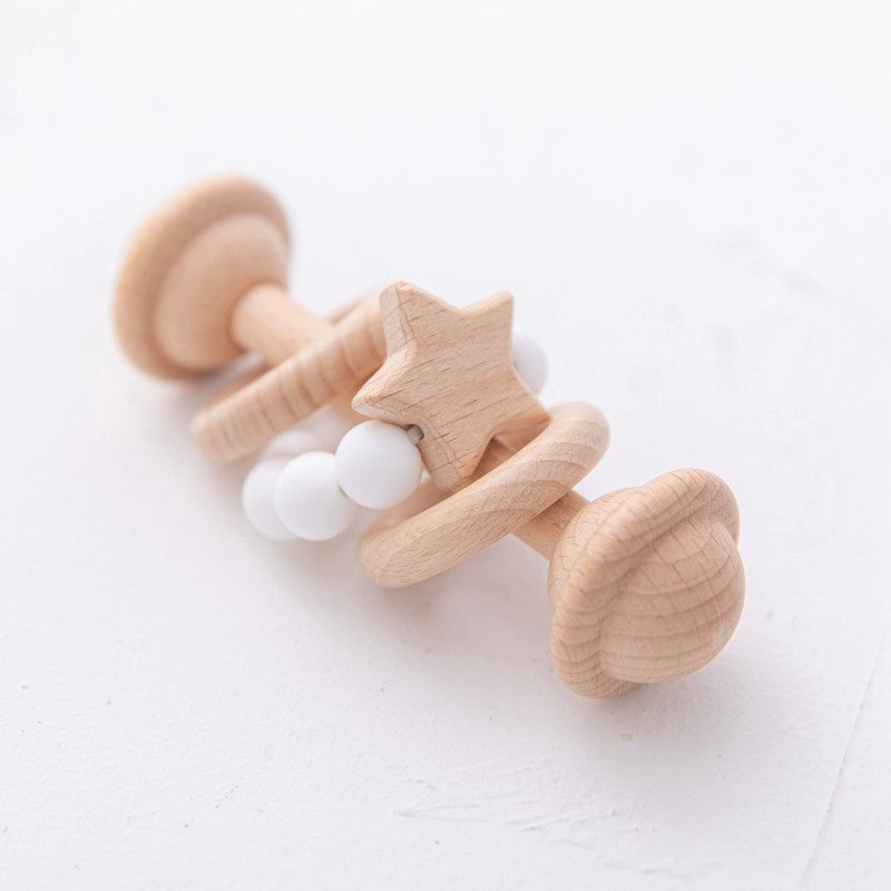 1Pc Baby Wooden Rattle Teether Toys Beech Wooden Ring Star Hand Music Rattle Teething Baby Toys Montessori Toys For Kids Gift