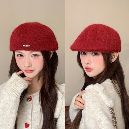 Autumn British Style Beret Hat Lady Vintage Flat Cap Winter Keep Warm Knitted Hat All-match Peaked Cap Forward Hat Wholesale