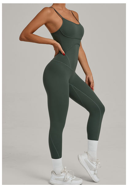 JUREN Fitness Jumpsuit Women Tracksuit Sports Playsuit Running One Piece Yoga Suit Scrunch Backless Set Rompers Gym Clothes