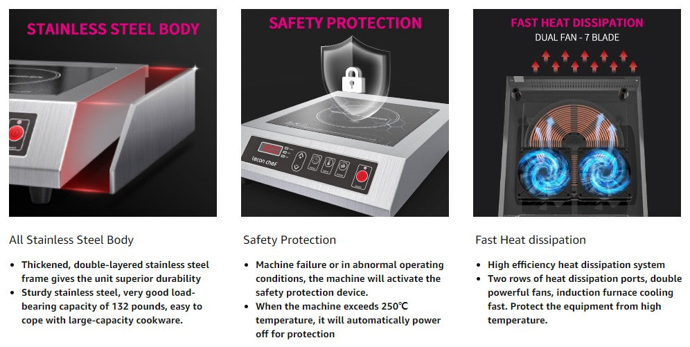 Leconchef Induction Cooktop Commercial Countertop Induction Cooker Electric Burner 10 Power&Temperature, Timer&Preset
