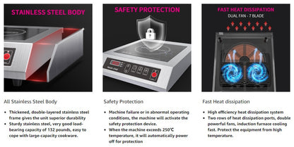 Leconchef Induction Cooktop Commercial Countertop Induction Cooker Electric Burner 10 Power&Temperature, Timer&Preset