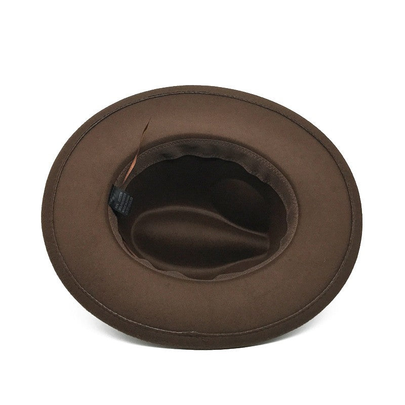 Fedora men's fedora neutral wide brim jazz hat feather belt autumn and winter british vintage panama hat